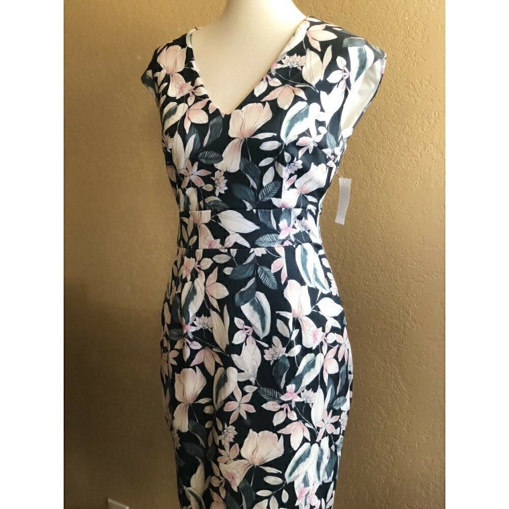 Alexia Admor Womens Green Floral Printed V-Neck Sheath Dress Size M $179 - Picture 10 of 11
